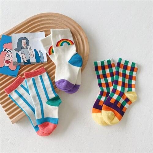3 Pairs/lot New Boys and Girls Socks Striped Rainbow Plaid Autumn 2020 Children Cotton Socks Baby Socks Casual Soft Infant,#5682