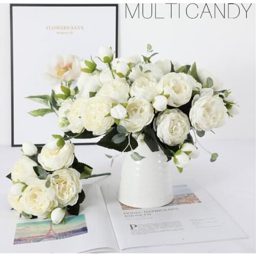 30cm 9 Big Head Rose Pink Silk Peony Artificial Flowers Bouquet Cheap Flowers for Home Wedding Decoration Indoor