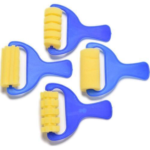 4PCS New plastic handle childrens painting graffiti kids yellow sponge brush seal sponge paint brushes drawing toys