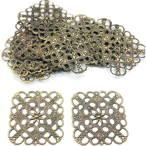 40mm 20pcs Wholesale Filigree square crafts Hollow Embellishments Findings,Jewelry Accessories,Bronze Tone ornaments