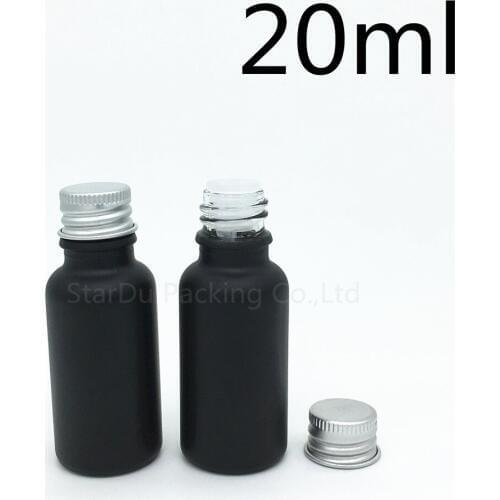 480pcs 20ML Black Frosted Glass Bottle 20ml Vials Essential Oil Bottle with Aluminum cover Perfume bottles