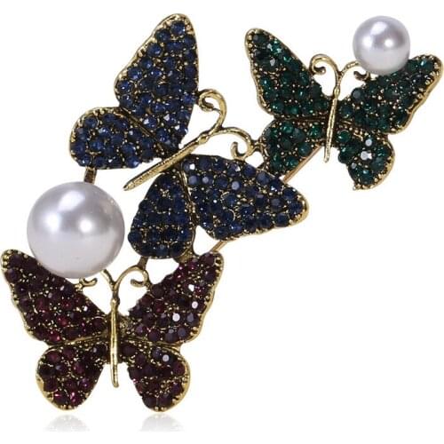 Cross-border retro alloy diamond pearl brooches accessories wholesale spot butterfly brooch pin insects