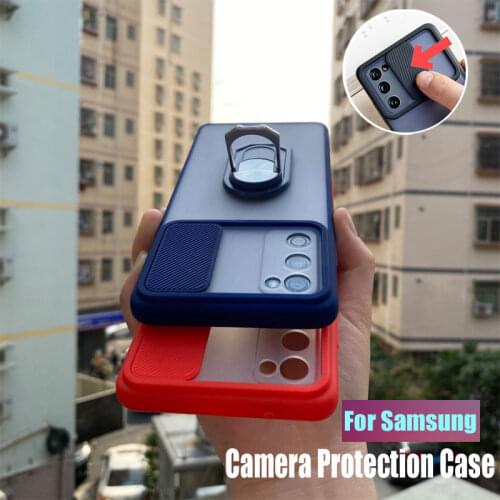 Slide Protect Camera Phone Cover for Samsung Quantum 2 A82 M32 M21 M51 M31S S20 FE S21 Ultra Note 20 S10 Lite Ring Stand Case