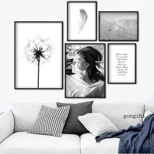 Girl Dandelion Feather Inspirational Quotes Nordic Posters Canvas Painting and Prints Wall Art Pictures for Living Room Decor