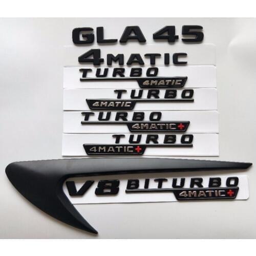 Black Letters GLA45 V8 BITURBO TURBO 4MATIC+ Fender Trunk Tailgate Emblem Emblems Badges Badge for Mercedes Benz AMG X156 W156