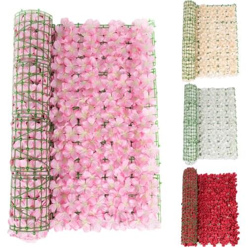 Artificial Ivy Screening Roll Flower Fence Private Balcony Screen Garden Rattan Fence Pink Red Warm Colors Beautiful Decor