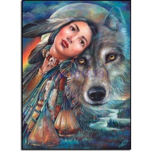 Diamond Embroidery Paintings Rhinestone Pasted diy Diamond painting Free Shipping printed classic Girl and wolf