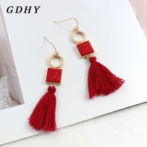 Red and white fringed Earrings Pendant Round square stitched wire fringed Earrings Wedding banquet Party For womens Jewelry gif