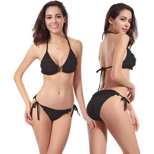 Center Ring Mini Ruffles Swimwear Women Swimsuit Sexy Push Up Micro Bikinis Swimming Bathing Suit Beachwear Triangle Bikini 2019