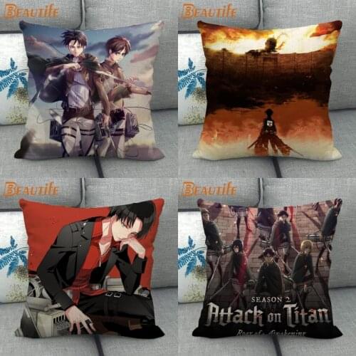 45X45cm Attack On Titan Pillow Cover Square Zipper Cotton Linen Fabric Pillow Cases Bedroom Home Decorative Boys Girls Gift