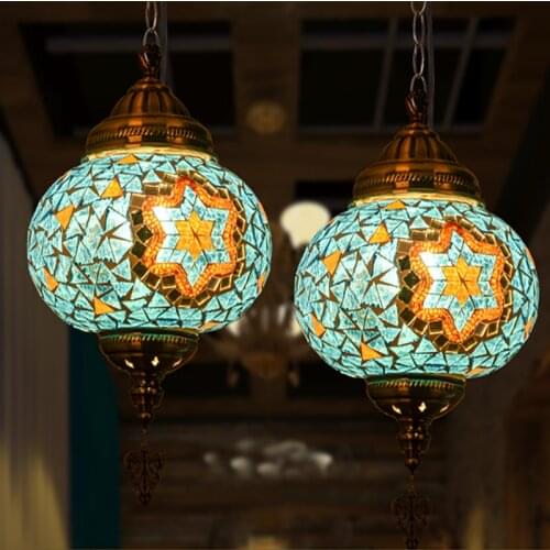 Retro Art Chandelier Mediterranean Turkish Style Colorful Creative Glass lamp For Restaurant Dining table Cafe Bar Bedroom