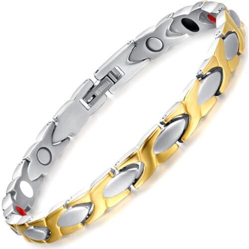 Pure Titanium Magnetic Bracelet for Women Anti-allergy 21cm Germanium Matte Gold Chain Magnetic Bracelet Benefits Arthritis