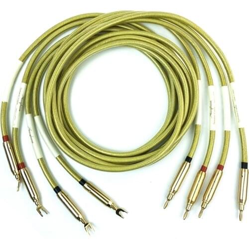 4Pcs Accuphase Copper Speaker Cable Banana to Spade Plug HiFi Audio Line