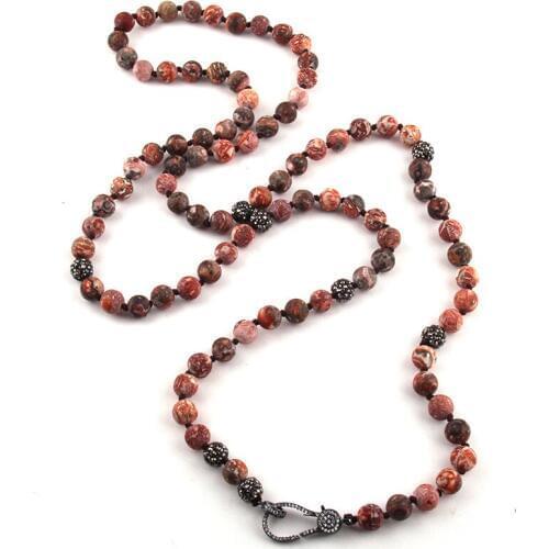 MOODPC Fashion Bohemian Jewelry 8mm long knotted Natural Stone Zircon Pave lobster clasp Necklace For Women Jewelry