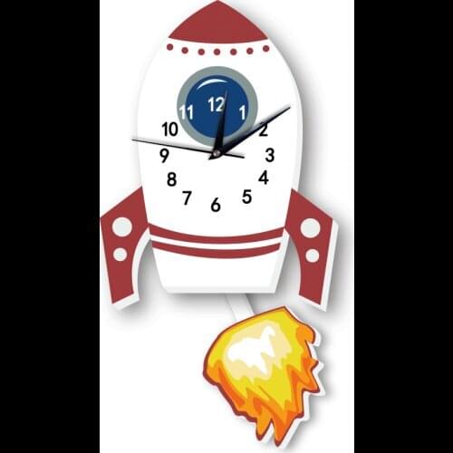 Cartoon Rocket Wall Clock for Kitchen Living Room Kids Bedroom Wall Hanging Clocks Home Decoration Gifts Slient Pendulum Watch
