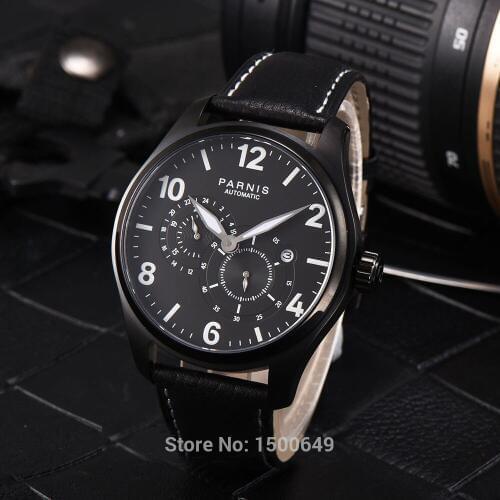 Parnis 44mm Simple fashion 24-hour Small Second date Miyota 8219 Automatic Mechnical PVD Men Wrist Watch