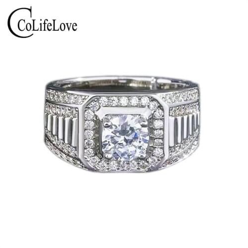 CoLife Jewelry 100% Real D Color 1ct Moissanite Ring for Man Fashion Man Ring 925 Silver Moissanite Jewelry for Man