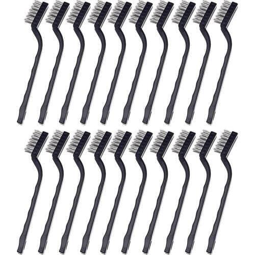 20 Pieces Mini Handle Stainless Steel Wire Bristles Brush Set for Cleaning Welding Slag, Stain and Rust (Silvery)