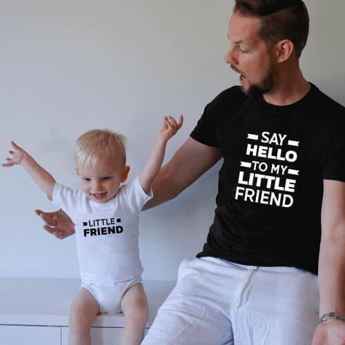 Say Hello To My Little Friend and Little Friend Matching Father Son Shirts Clothes Top Family Match Daddy and Me Shirts Outfit