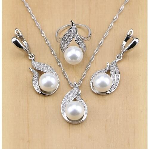 Freshwater Pearl with Beads Jewelry Sets Silver 925 Jewelry Wedding Decoration for Women Earrings/Pendant/Ring/Necklace Set
