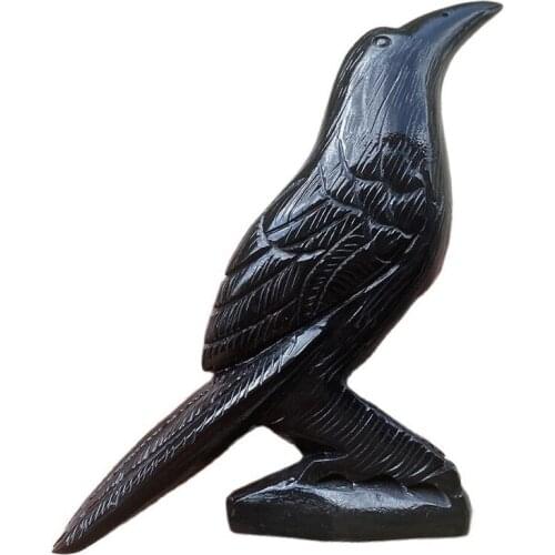 Natural Obsidian Stone Hand Carving Crow Birds Animal Figurine Crystal Healing Reiki Home Decor