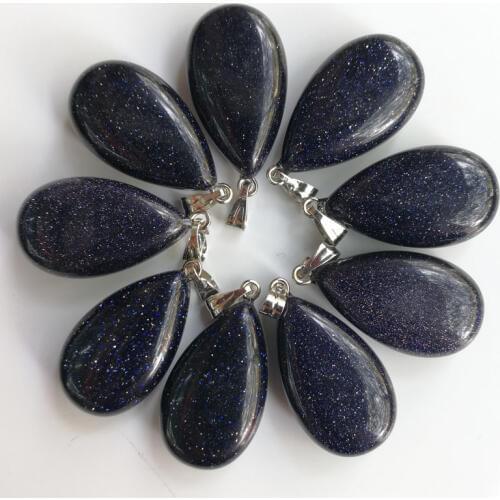Wholesale Charms water drop pendant blue sand stone pendants fit Necklaces jewelry making 20PCS/lot Free shipping