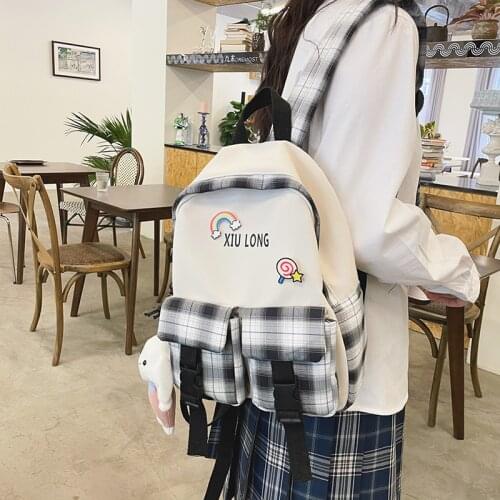 Korean Kawaii Nylon Womens backpack Fashion Waterproof Womens bag for Teen Girl School Bag Cute Student Bookbag Travel Mochila