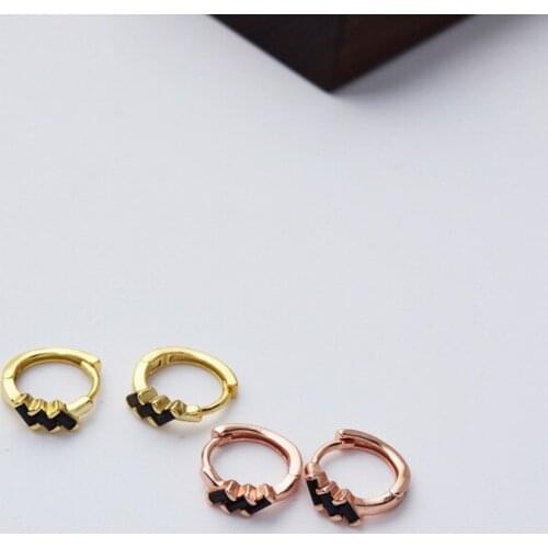 925 sterling silver earring fashion black zircon round ear ring Square faceted cutting Wild trend personality boy girl ear jewel