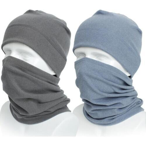 2Pcs Unisex Winter Warm Beanie Hat Circle Scarf Set Faux Fleece Solid Color Windproof Skull Cap Neck Gaiter Face Cover