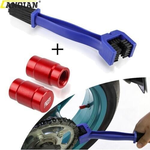 Motorcycle Chain Cleaning Maintenance Brush Vehicle Wheel Tire Valve Stem Caps Cover For Yamaha FZX700 FZ6S FZ6N FZ6R FZ6 FAZER