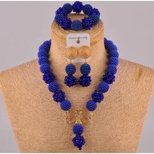 Stylish royal blue african wedding beads nigerian jewelry set ZZ26