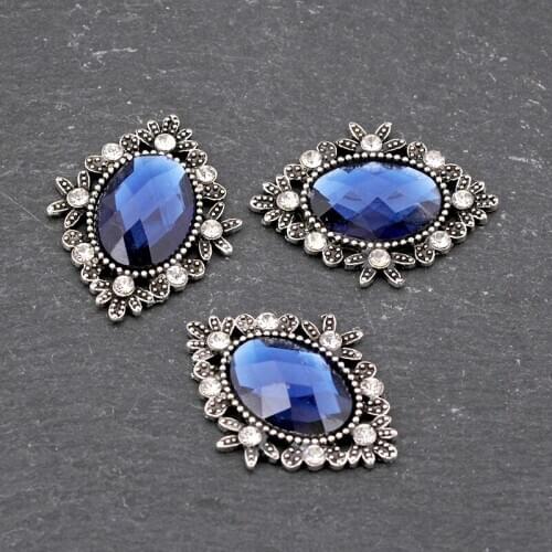 Top Quality 5PCS Antique Hollow out Rhinestone Oval Glass Crystal Plate Button DIY Sewing Craft Embellishment Cloth Accessories