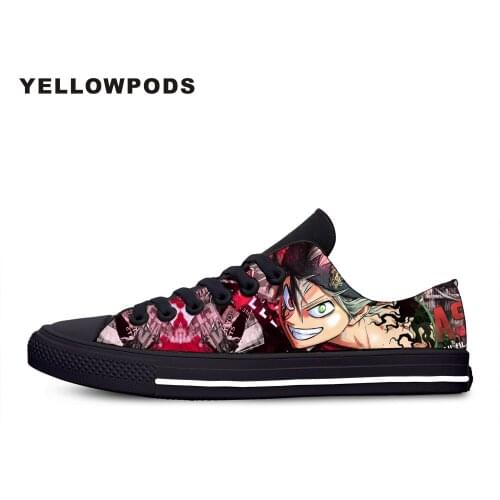 Flats Classic Canvas Shoes Black Clover Anime Hot Cool Low Top Asta Women Woman Black Flats 3D Print Casual Fashion Shoes