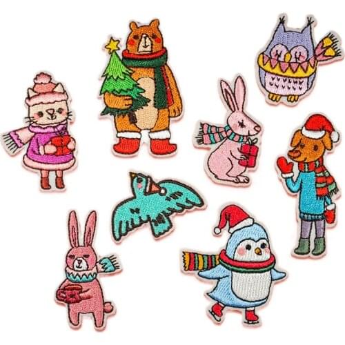 100pcs/lot Embroidery Patch Christmas Animals Tree Clothing Decoration Sewing Accessories Craft Diy Iron Heat Transfer Applique