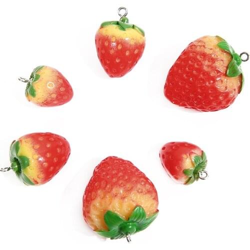 2Pcs 16-36mm Red 3D Strawberry Fruit Resin Charms Beads Pendant Earring DIY Fashion Jewelry Accessories