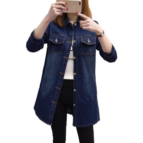2020 Spring Autumn Large Size Womens Denim Coat Long-sleeved Single-breasted Basic Blue Jeans Overcoat Jacket Plus Size 5XL 284