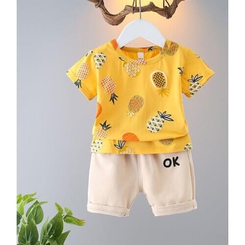 2021 Baby Boy Clothing Sets Summer Toddler Boys Short Sleeve Crown Pattern Shirt Tops+ Pants Kids Clothes Set Newborn Outfits