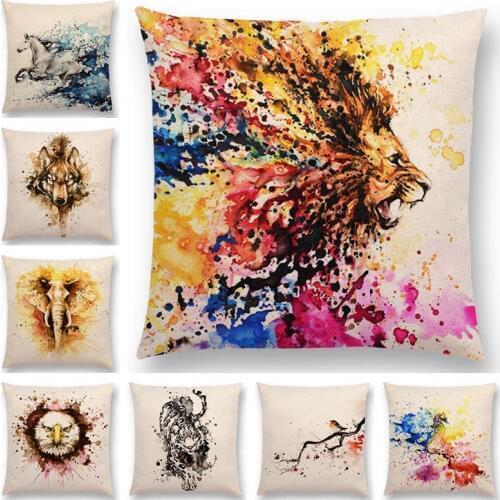 25 Newest Design Available Watercolor Animals Cushion Cover Lion Horse Rabbit Panda Prints Sofa Pillowcase