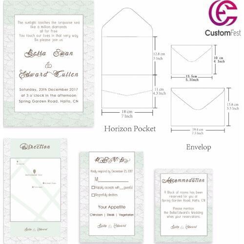 30pcs/lot personalized pocket card set spring green pocket envelop+matching envelop+card+RSVP free shipping PKEE047V103