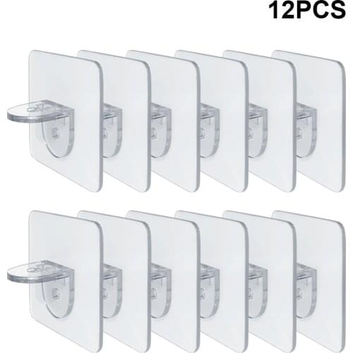 4/12Pcs Adhesive Plank Ondersteuning Pinnen Boor Gratis Nail In Plaats Houders Closet Kast Plank Ondersteuning Clips Muur Hanger