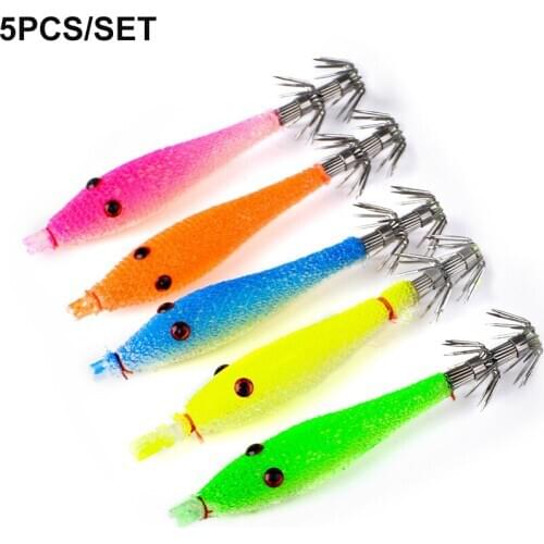 5pcs/lot Fishing Lure 9cm 8g Squid Hook Soft Bait Jigging Octopus Cuttlefish Shrimp Baits Luminous Artificial Lures Tackle