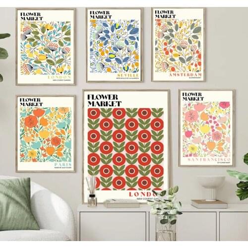 Abstract Paris London Flower Market Wall Art Canvas Painting Nordic Posters And Prints Wall Pictures For Home Living Room Decor
