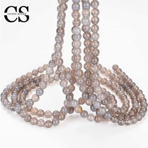 Natural Stone Beads Gray Agates Beads Smooth Round Loose Beads for Jewelry Making DIY Bracelet Charms Accessories 4/6/8/10/12mm