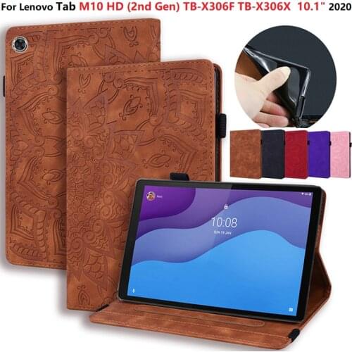 For Lenovo Tab M10 HD M10HD 2nd Gen TB-X306F X306X 10.1 Case Embossed Flower Coque for Lenovo Tab M10 HD Gen 2 Cover Case +Pen