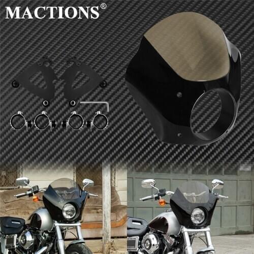 Motorcycle Headlight Gauntlet Fairing With 49mm Trigger Lock Mount Black For Harley Dyna Street Bob Super Glide FXDB FXDC 07-17