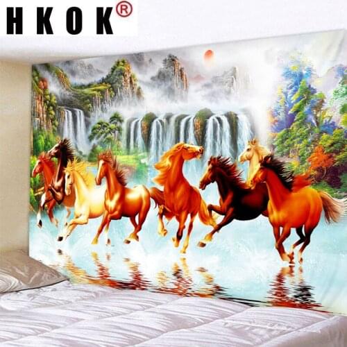 HKOK Horse Landscape Digital Printed Tapestry Wall Hanging Wall Covering Rugs Background Cloth Beach Mat Blanket Art Home Decor