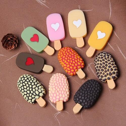 20*50mm Kawaii Food Ice Cream Resin Cabochons Colorful Flatback Ornament Accessories Girl Hair Jewelry Garment Bow DIY 3pcs