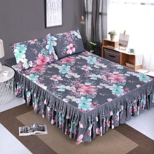 1pc Bed Skirt + 2pcs Pillowcase Bedding Set Sanding Soft Bedspread King Queen Size Double Layer Bed Skirt Bed Cover Bed Skirt