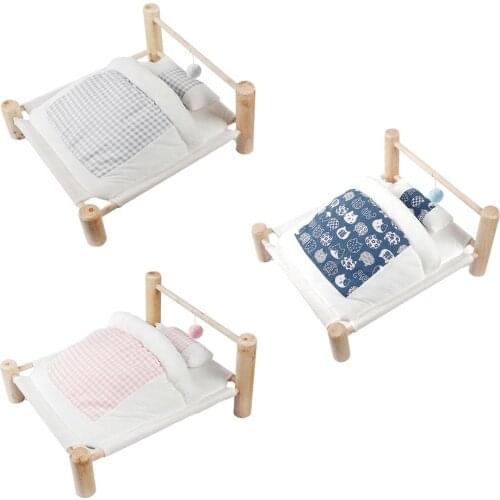 Pet Cat Bed Solid Wooden Material Durable And Breathable Canvas Removable Washable Pet Hammock For Small Pet Cats Dogs