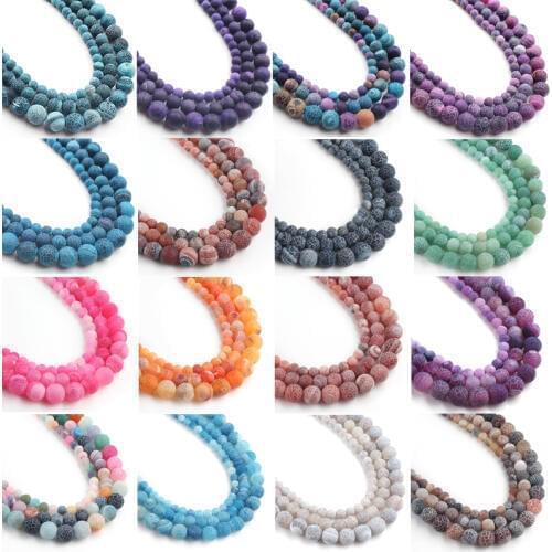 Natural Stone Frost Cracked Dragon Veins Fire Agates Beads 6 8 10MM Round Beads for Jewelry Making Handmade Diy Bracelet 15 Inch